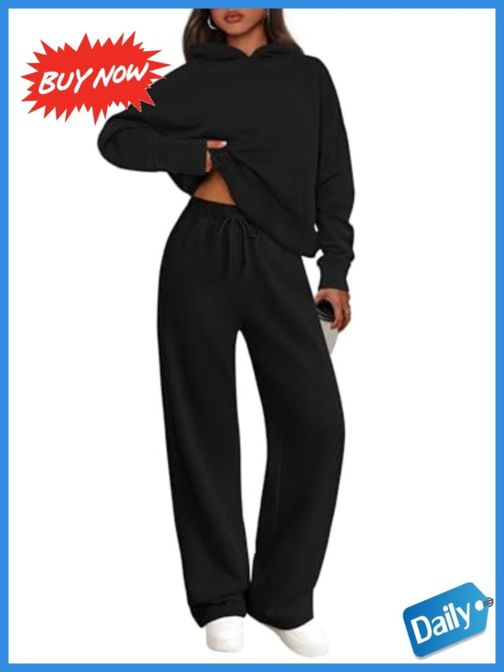 Womens 2 Piece Sweatsuit Oversized Hoodie Wide Leg Sweatpants Lounge Set